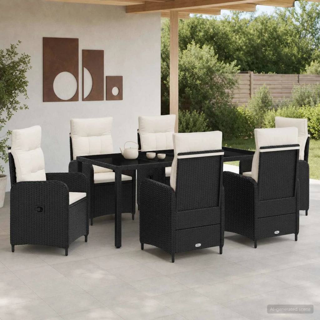 Set da pranzo per esterni 7 pz Nero e Bianco Crema polyrattan 3422306