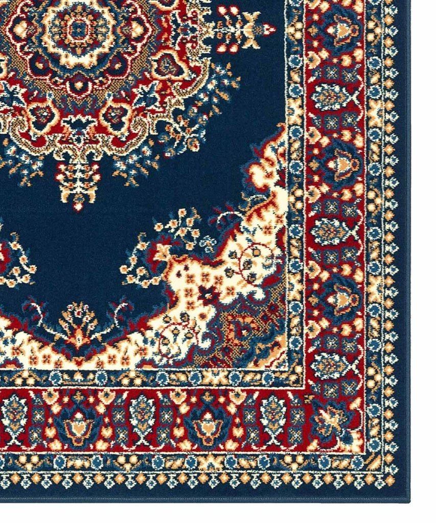 Tappeto P4480 blu cm.280x570 disegno persiano medaglione tradizionale, economico resistente facile da pulire