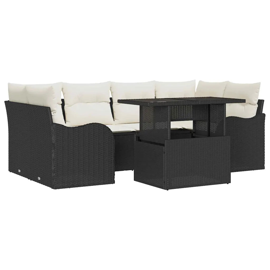 Set Divano da Giardino 7 pcs Nero Rattan in Polipropilene