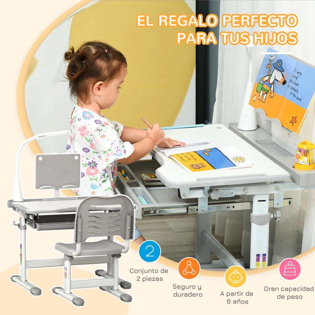 Scrivania per Bambini con Sedia Regolabile ¨C Minimal ¨C Grigio