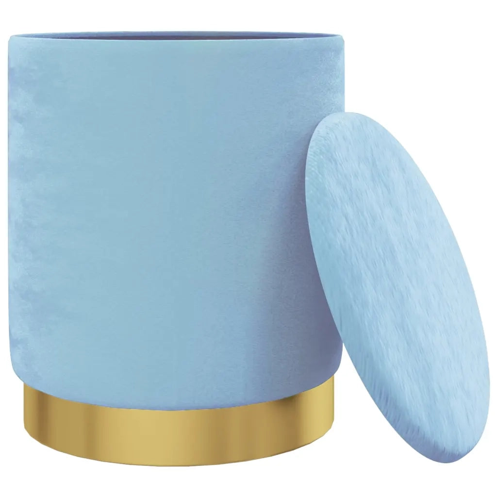 Sgabello Rotondo con Contenitore Azzurro in Velluto 31 x 37 cm 340291