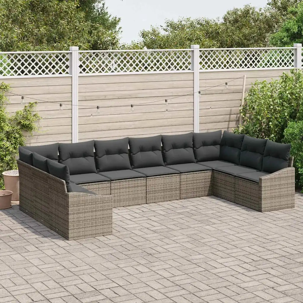 Set Divano da Giardino 10 pcs Grigio polyrattan 3355568