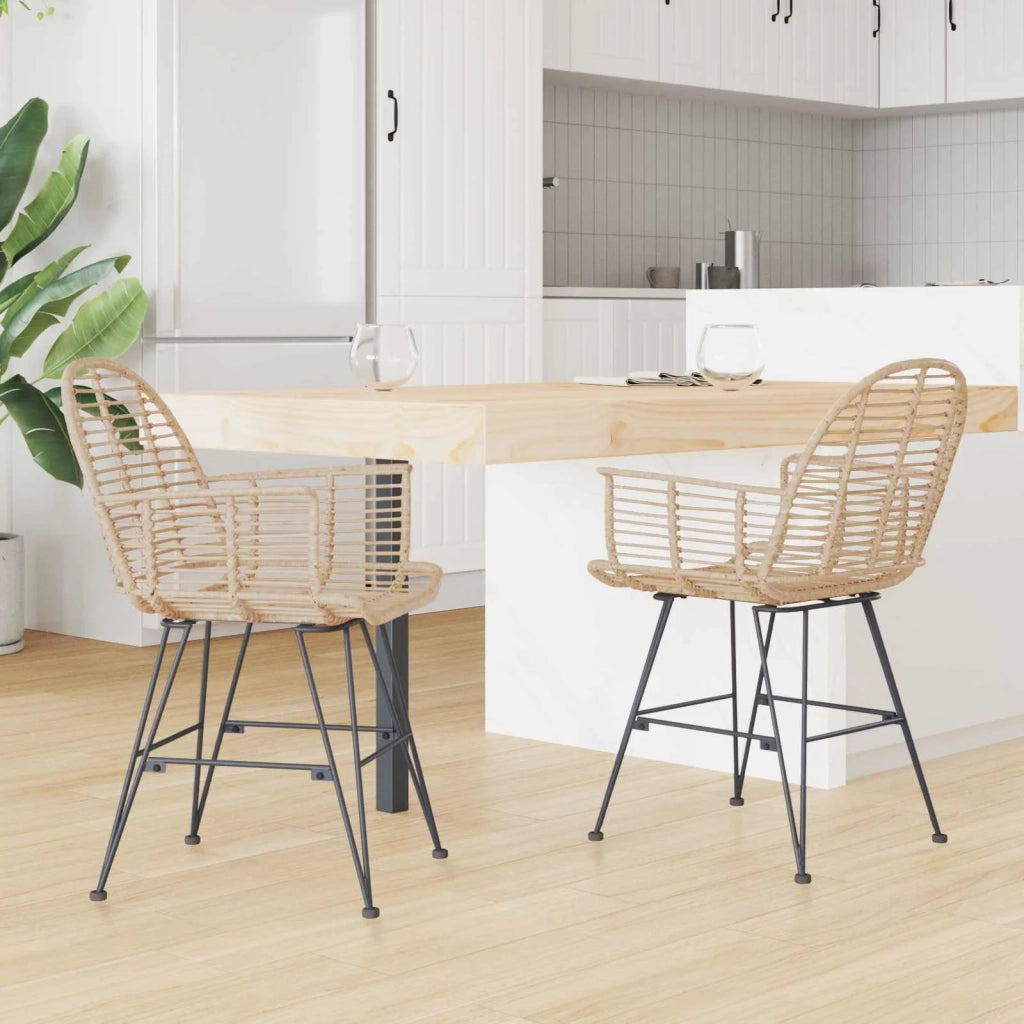 Sedia da pranzo 2 pcs Naturale 44 x 44 x 74 cm Rattan e Ferro