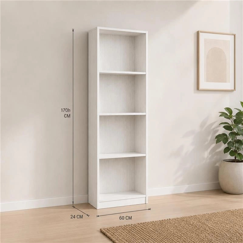 LIBRERIA MODERNA IN LEGNO BIANCO CON 4 RIPIANI DIMENSIONI 60X24X170 CM