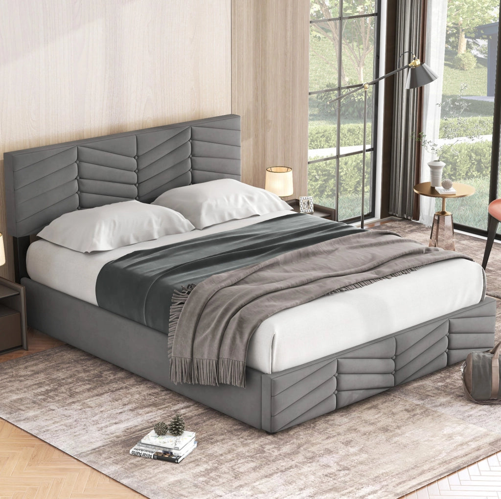 Letto imbottito matrimoniale con contenitore, testiera regolabile e design elegante
