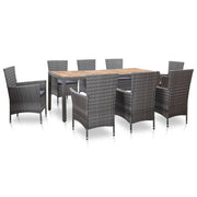 Set da pranzo da giardino da 9 pezzi e cuscini in resina intrecciata grigia 02_0014843