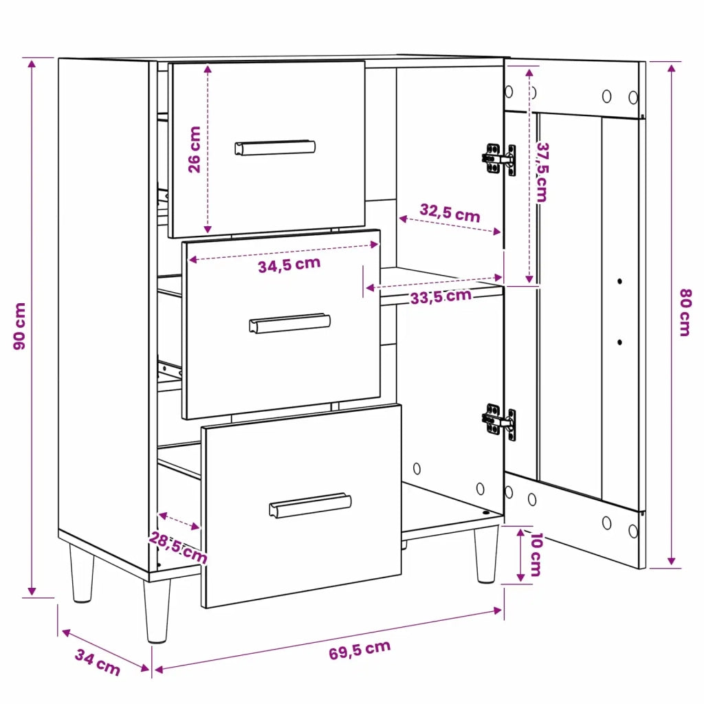 Credenza Legno antico 69,5 x 34 x 90 cm Legno ingegnerizzato 8009841