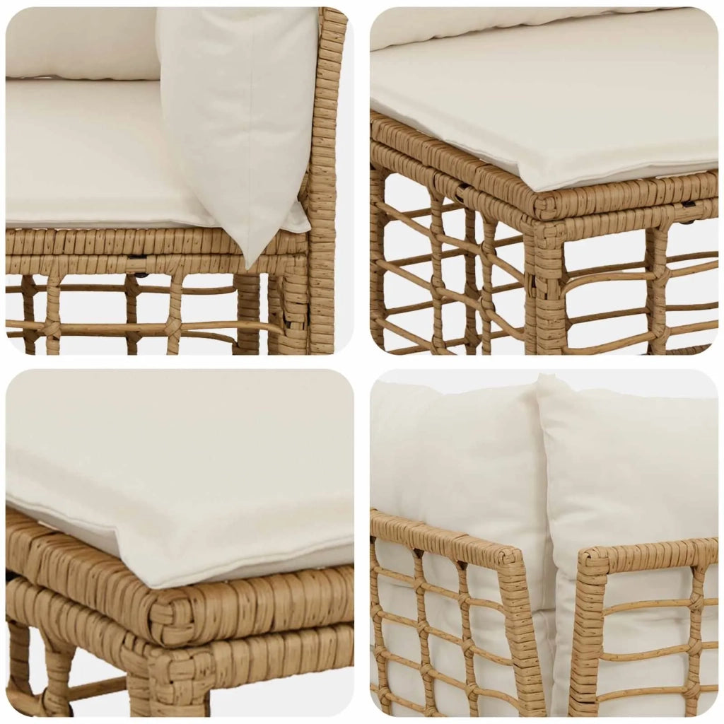 Set di divani da esterno con cuscino 3 pz | Set Salotto da Giardino Naturale Poliestere