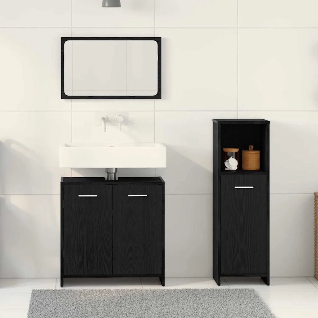 Set di mobili per il bagno 3 pcs Rovere Nero Legno multistrato 3332510