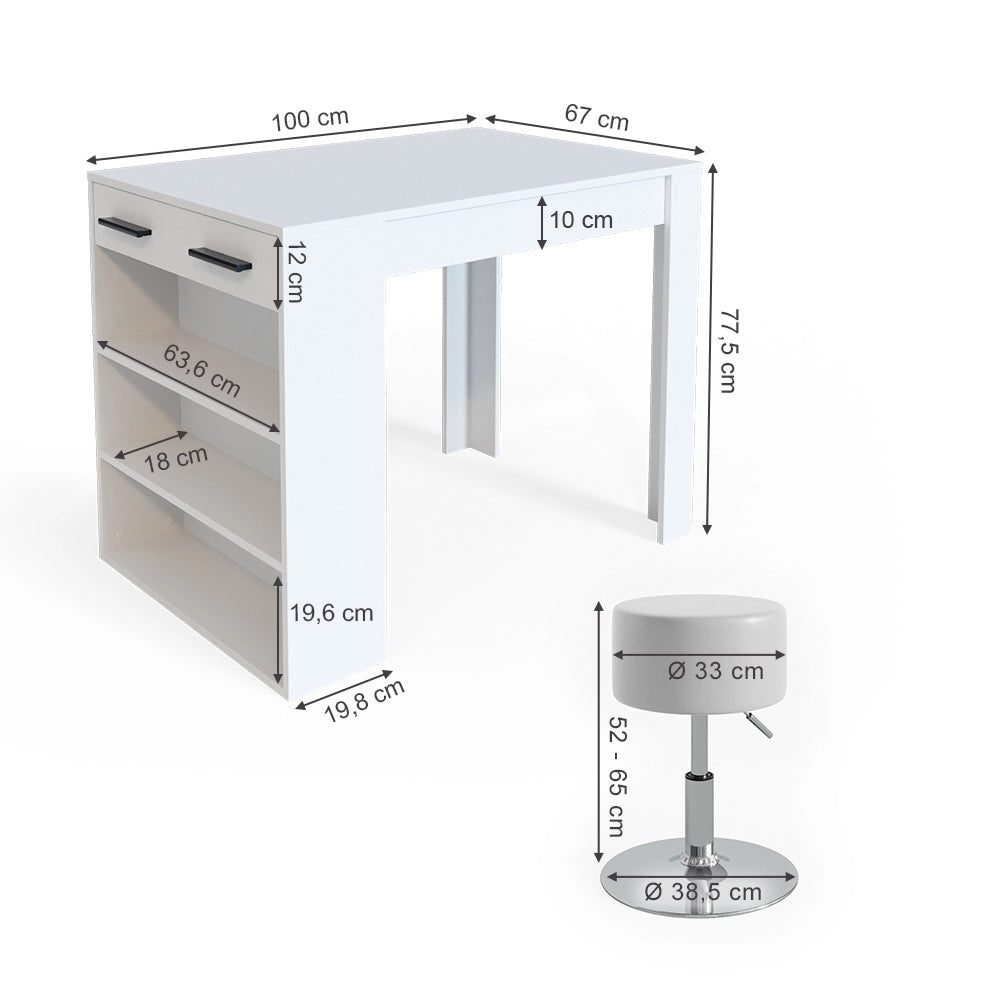 Vicco Set tavolo da pranzo Bianco 67 x 100 cm con 2 sgabelli