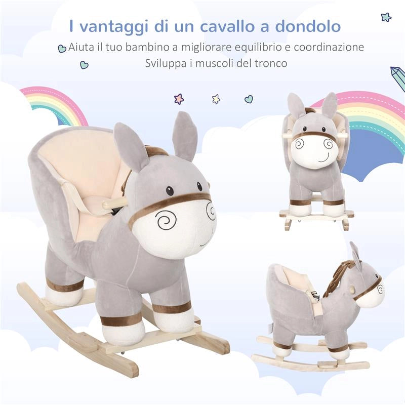 DONDOLO GIOCATTOLO A FORMA DI ASINO PER BAMBINI 18 - 36 MESI GRIGIO