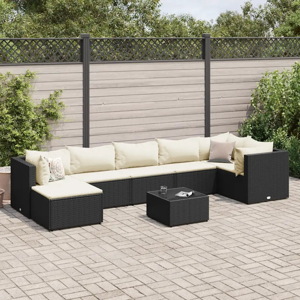 Set Mobili da Giardino con Cuscini 8 pz Nero in Polyrattan 3308232