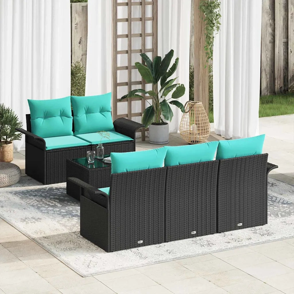 Set Divano da Giardino 6 pcs Nero e Turchese polyrattan 3353915
