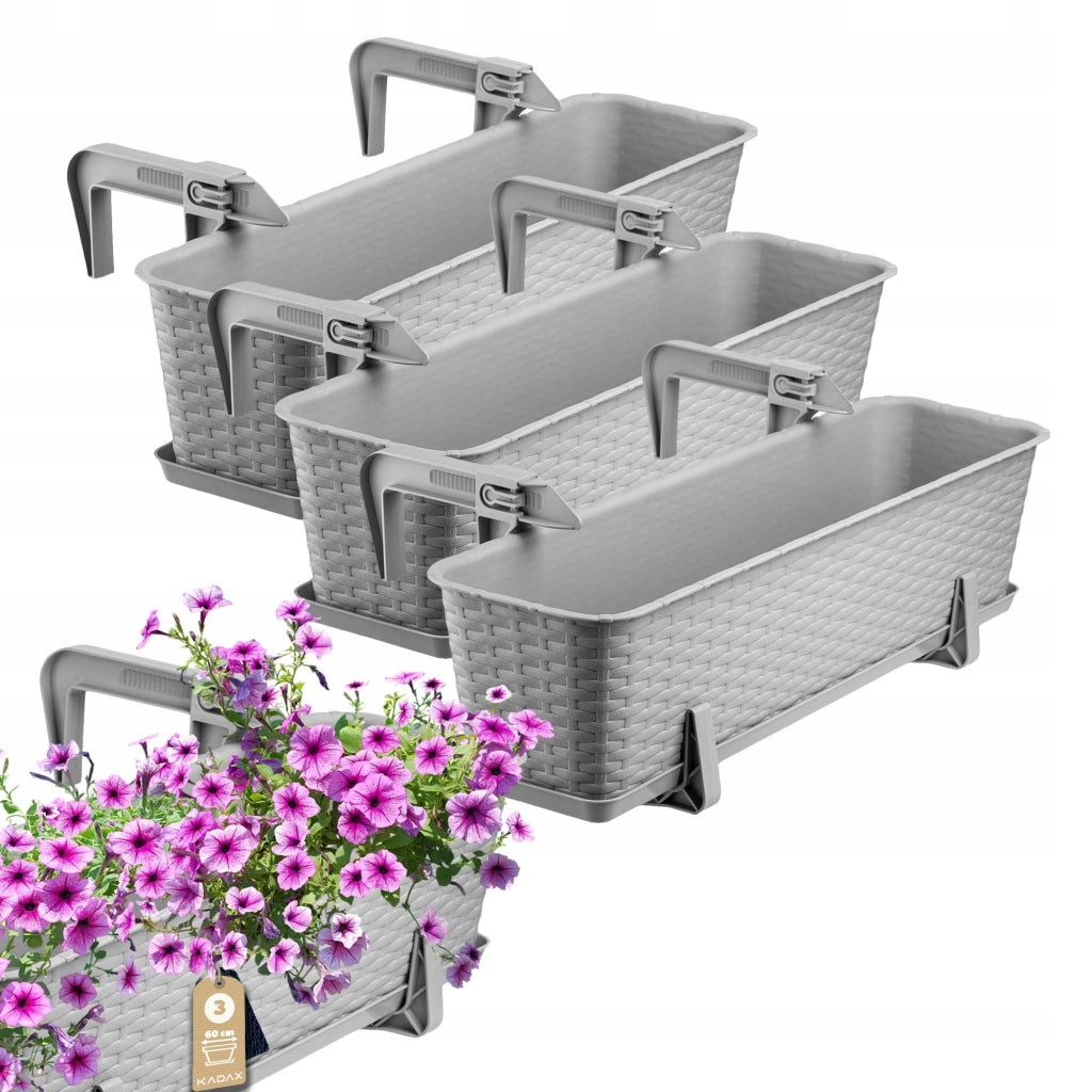 KADAX Fioriera da balcone 60 cm, supporto per vaso, manici (3 pezzi)