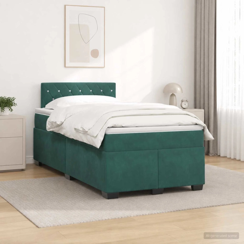 Letto con Box Spring, Materasso e LED Verde Scuro 120 x 190 cm 3452135