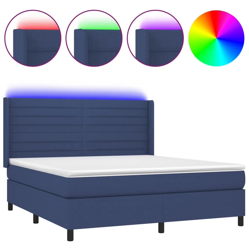 Letto a Molle con Materasso e LED Blu 180x200 cm in Tessuto 3138419