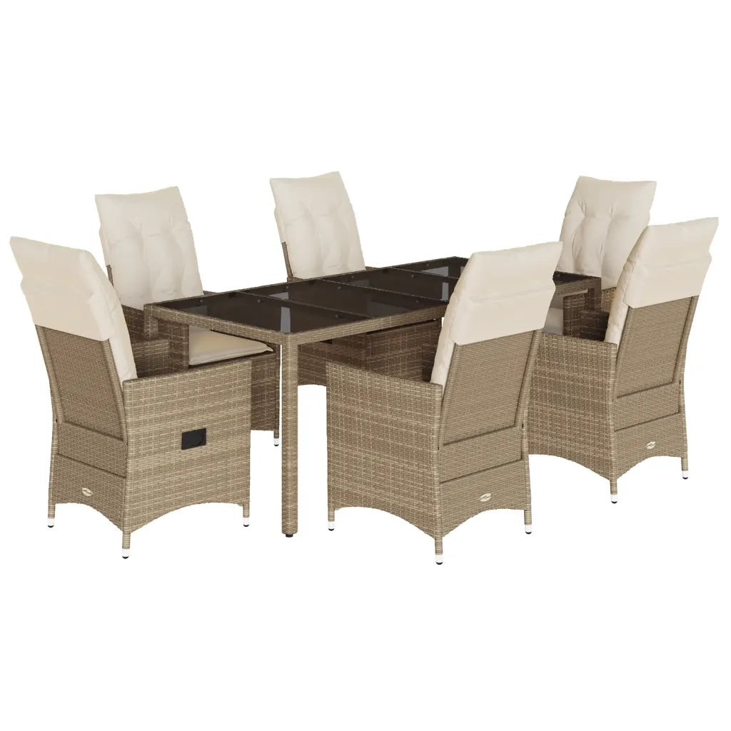 Set da Pranzo da Giardino 7 pz con Cuscini Beige in Polyrattan 3276805