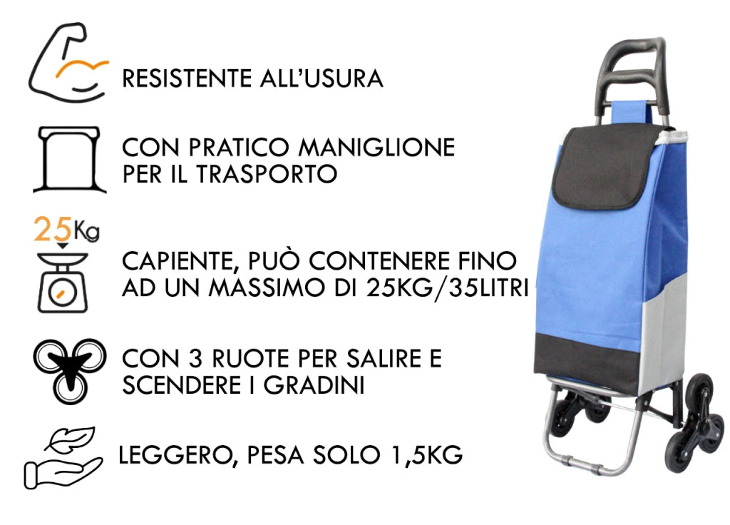 Carrello Spesa Con Ruote Trolley Portaspesa Con Manico Romeo - Carrello - Blu