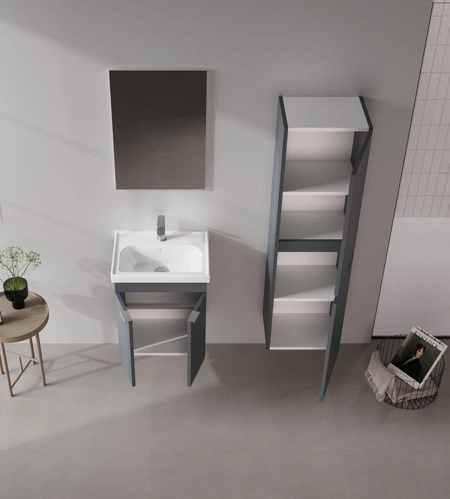 Set mobile lavabo con specchio (2 pezzi) "Desna 50" - 50 x 38 x 58 cm - Antracite opaco