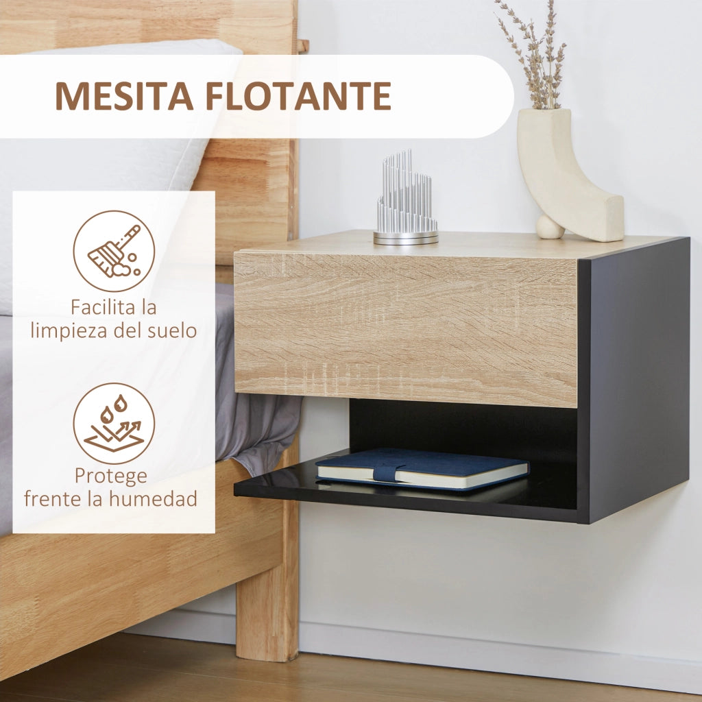 Comodini a Sospensione ¨C Minimal ¨C Legno Rovere e Nero 46x30x30