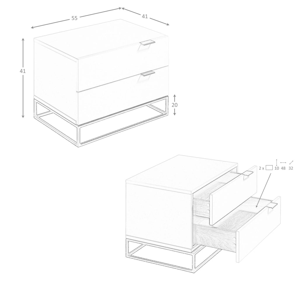 Comodino in legno grigio e acciaio nero