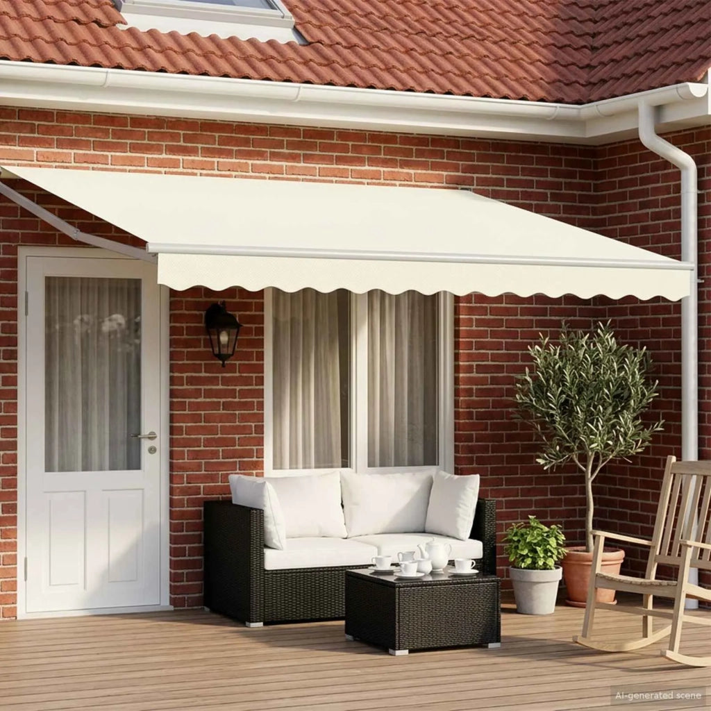 Tenda retrattile manuale con LED Crema e Bianco 4 × 3 m 3419285