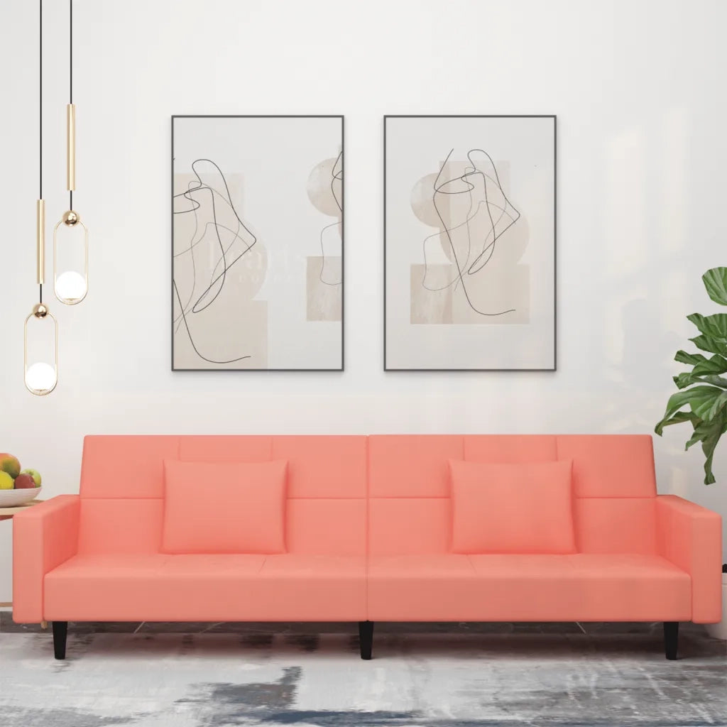 Divano Letto a 2 Posti con 2 Cuscini-Sofa Letto 2 Posti-Daybed Rosa in Velluto 669612