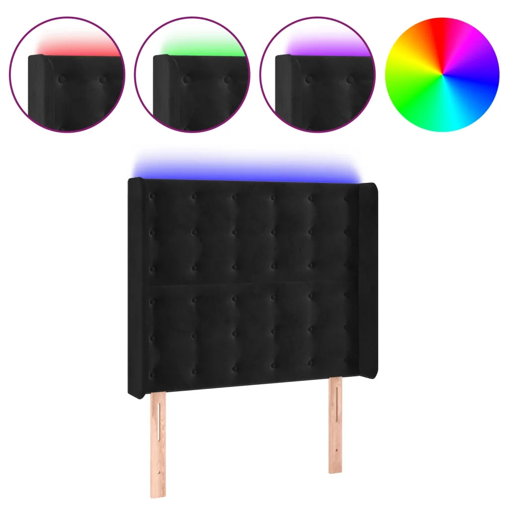 Testiera a LED-Testata con LED nero 93x16x118/128 cm in Velluto 400657