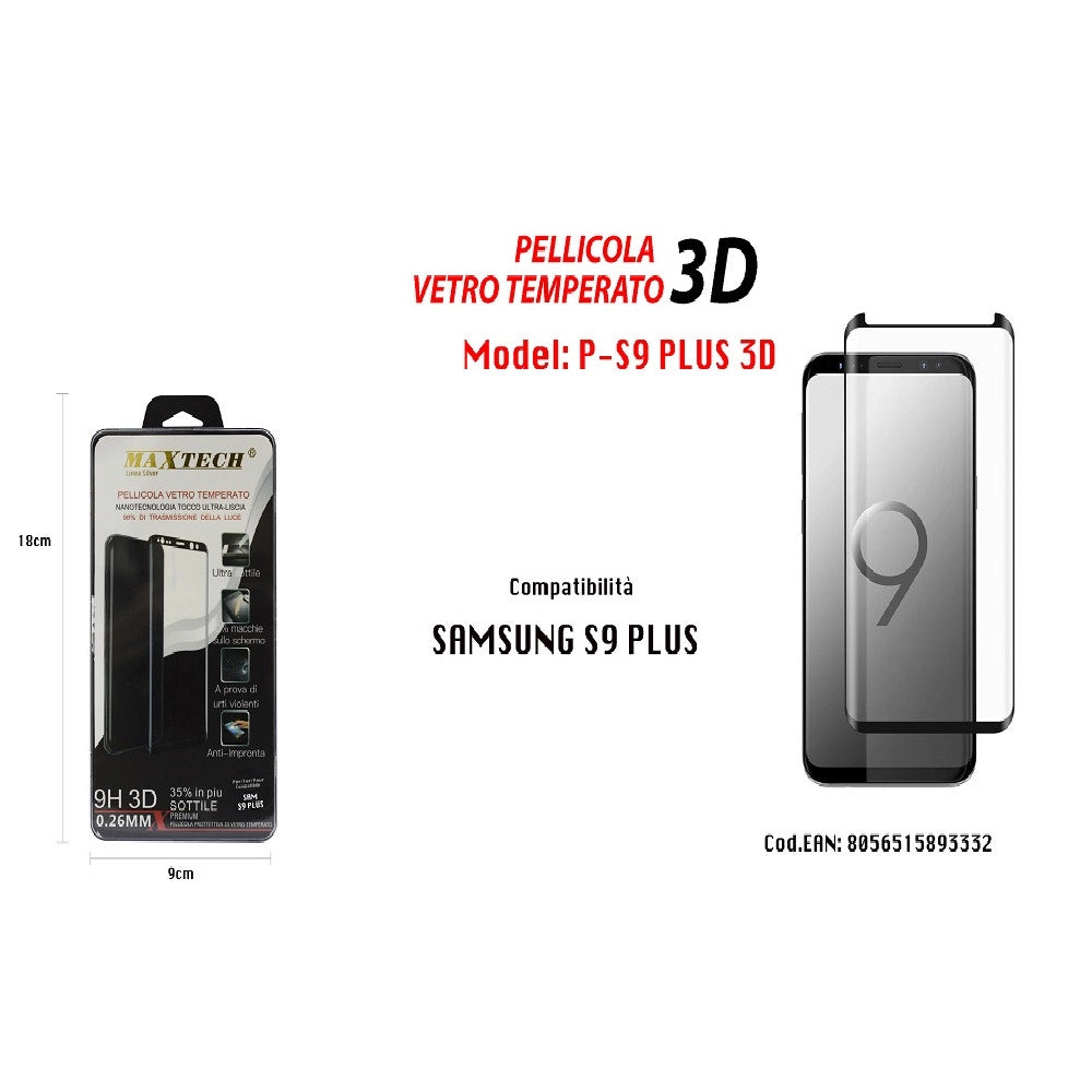 Trade Shop - Pellicola Protezione Vetro Temperato 3d Per Samsung Galaxy S9 Plus Maxtech P-s9 Plus 3d -