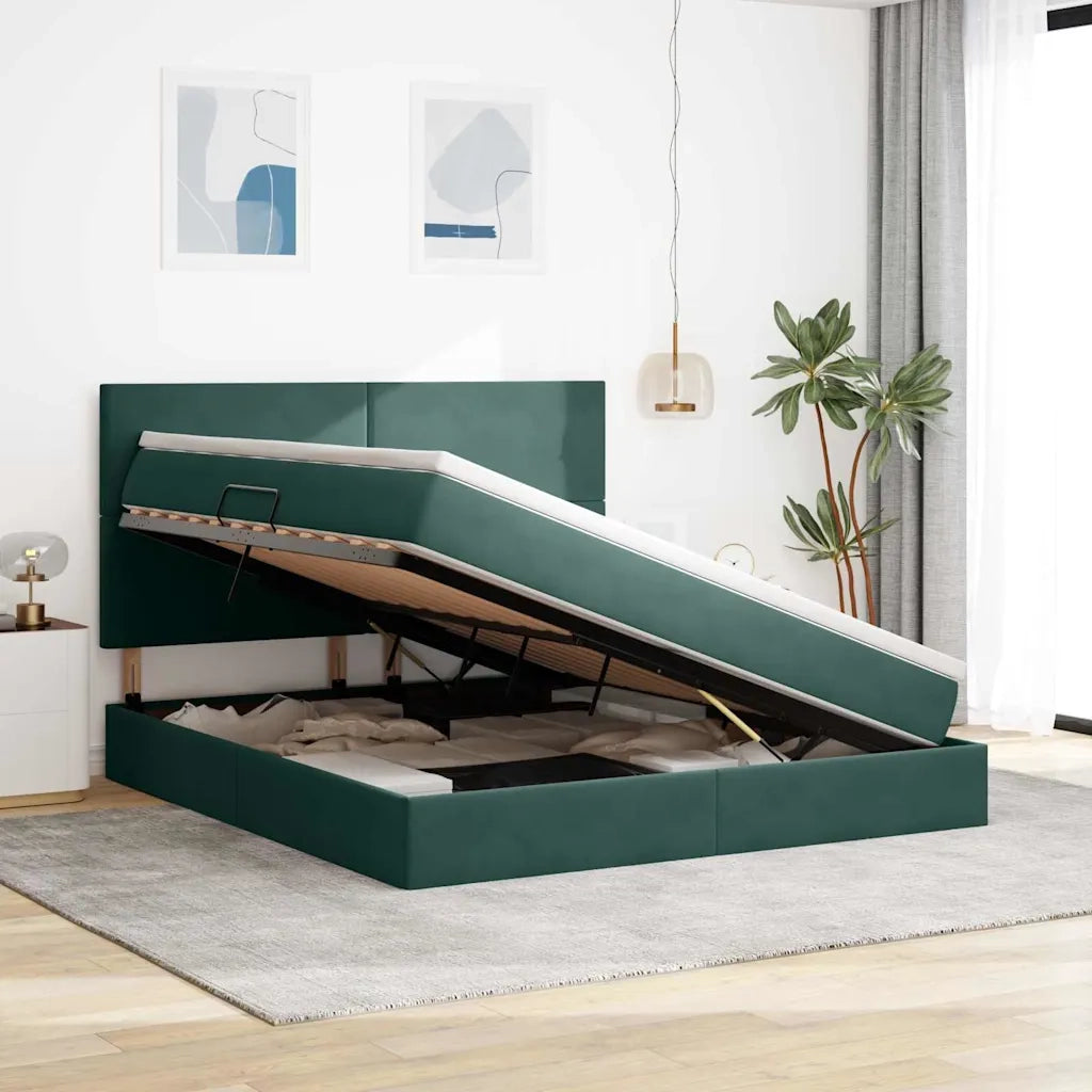 Letto con contenitore e materasso Verde Scuro 160 x 200 cm 3371982
