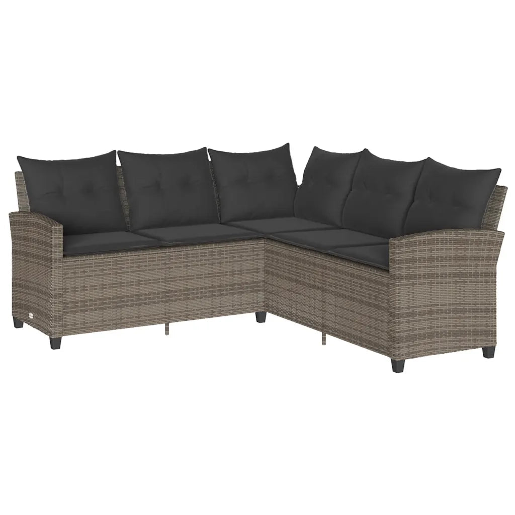 Divano a Forma di L con Cuscini in Polyrattan Grigio 365416
