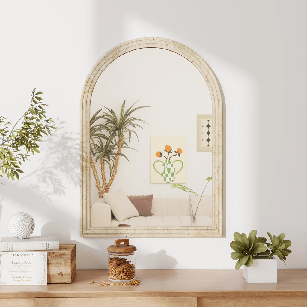 Specchio da Parete Arcuato ¨C Minimal ¨C 60x90 cm Beige Cornice Pietra