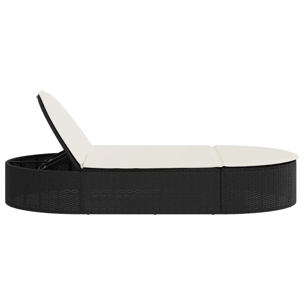 Lettino Prendisole Doppio con Cuscini Nero in Polyrattan 368646