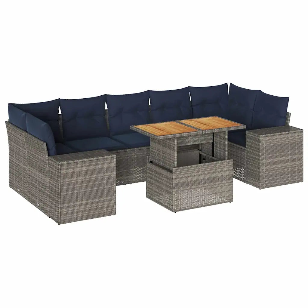 Set Divano da Giardino 8 pz con Cuscini Grigio in Polyrattan 3327351