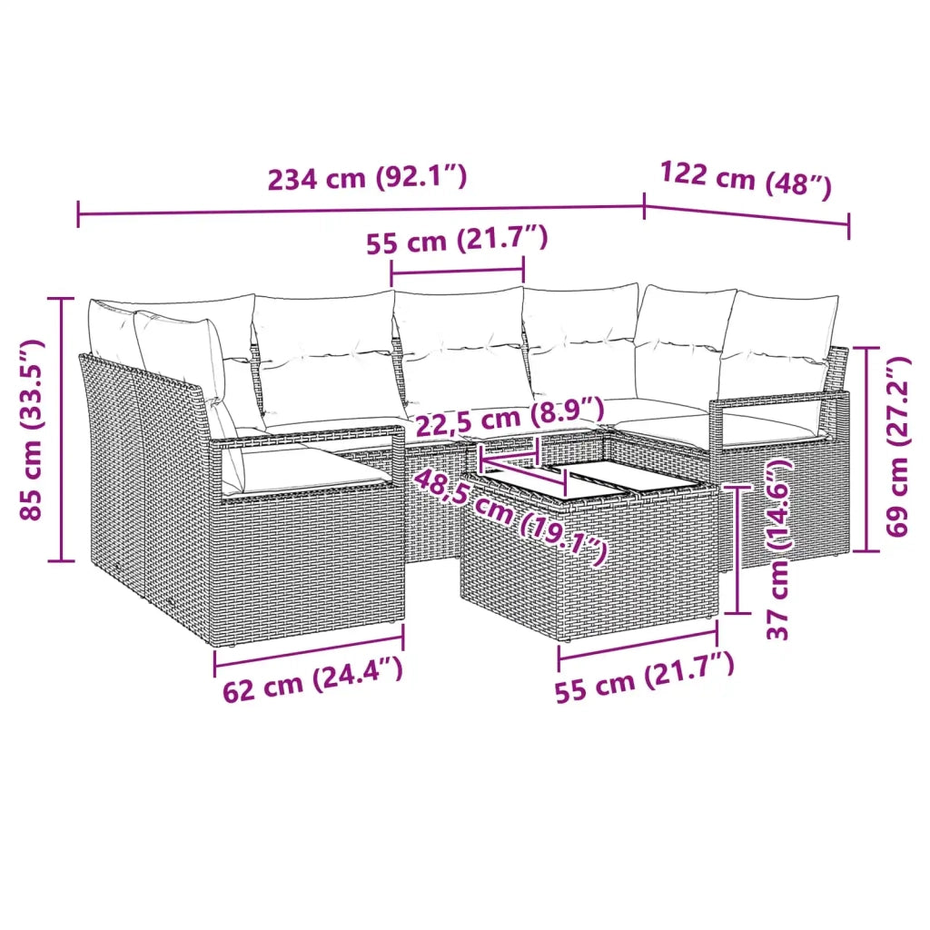 Set di divani 7 pcs Nero e Blu polyrattan 3346286