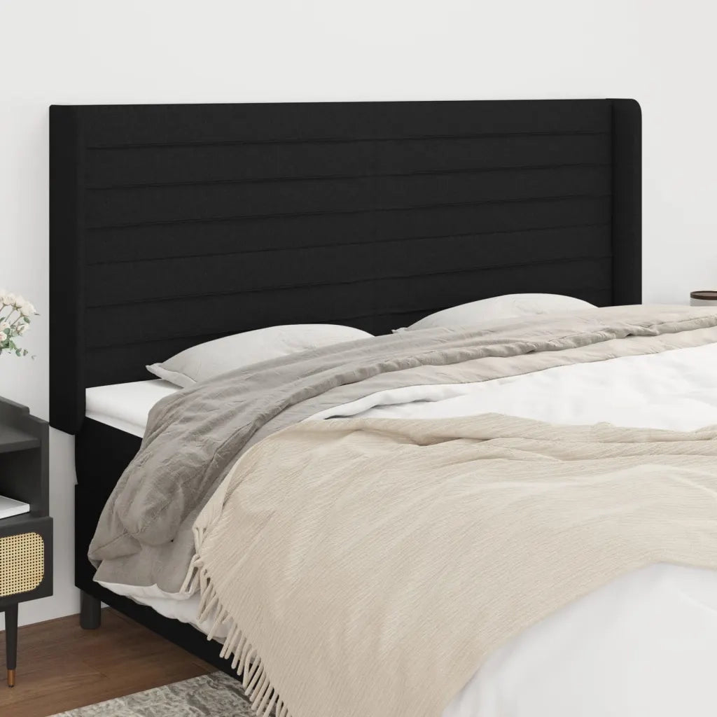 Testiera ad Orecchio-Testata con Orecchie Nera 203x16x118/128 cm in Tessuto 607232