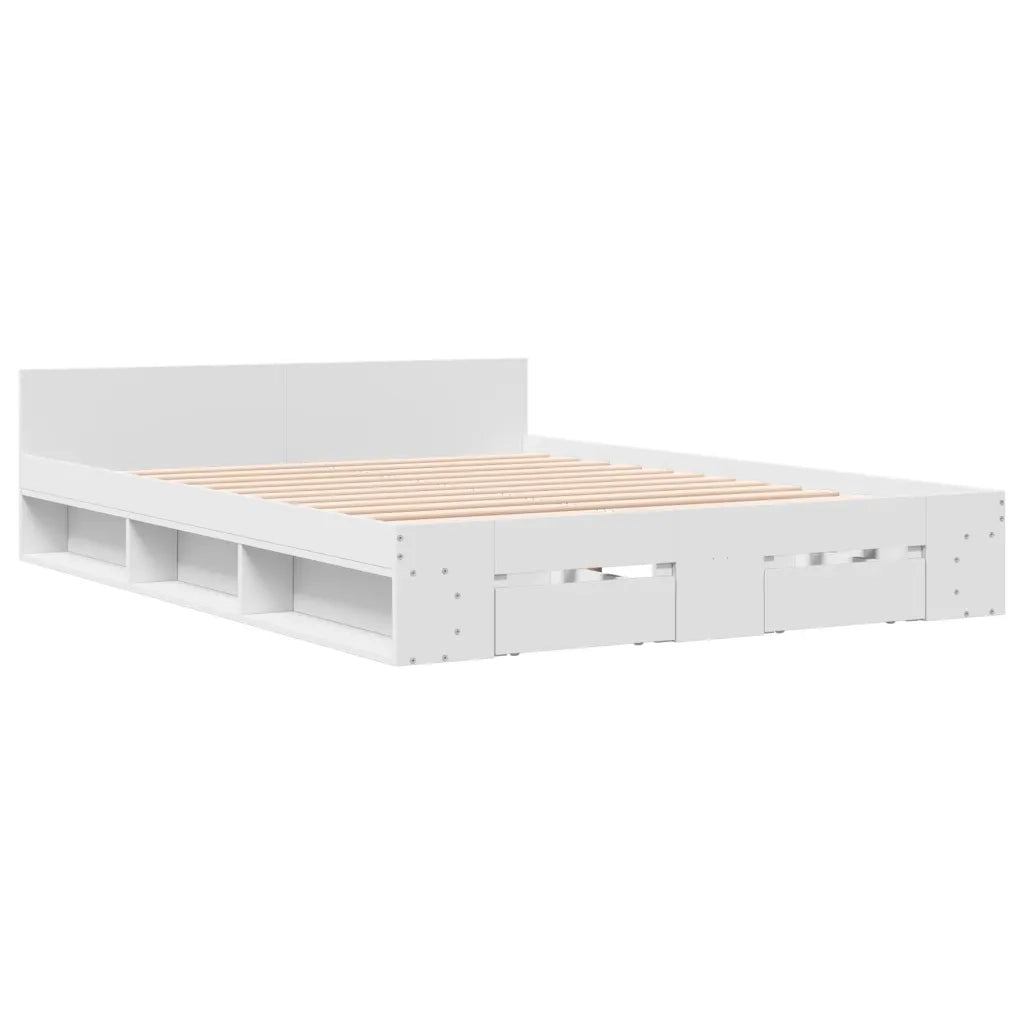 Letto matrimoniale | Letto per adulti | Giroletto con Cassetti Bianco 140x190 cm in Legno Multistrato