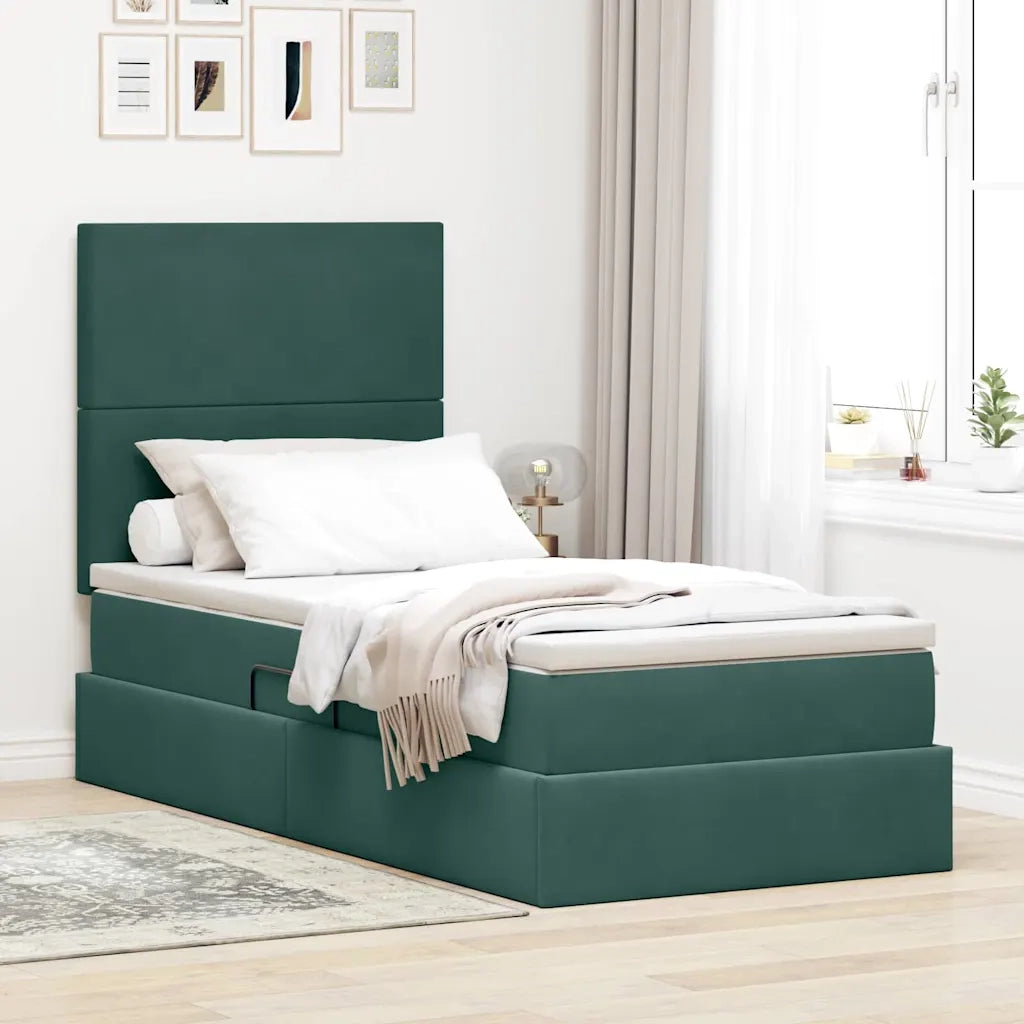 Letto con contenitore e LED Verde Scuro 90 x 190 cm Velluto 3372576