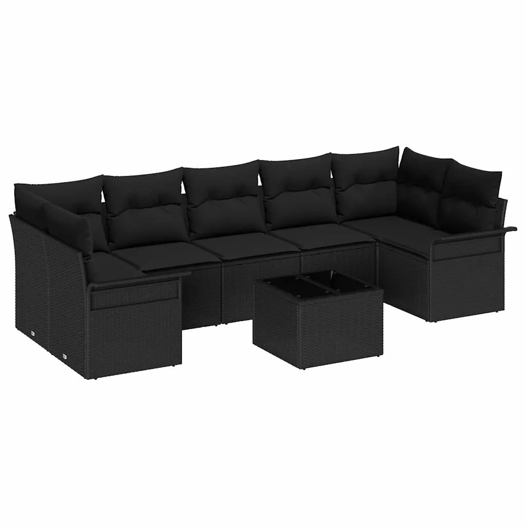 Set Divano da Giardino con cuscino 8 pcs Nero polyrattan