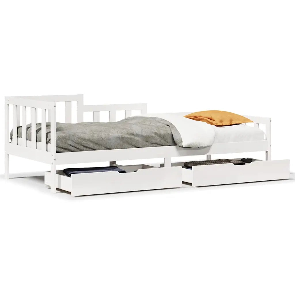 Dormeuse con Cassetti Bianco 90x200 cm Legno Massello di Pino 3302101