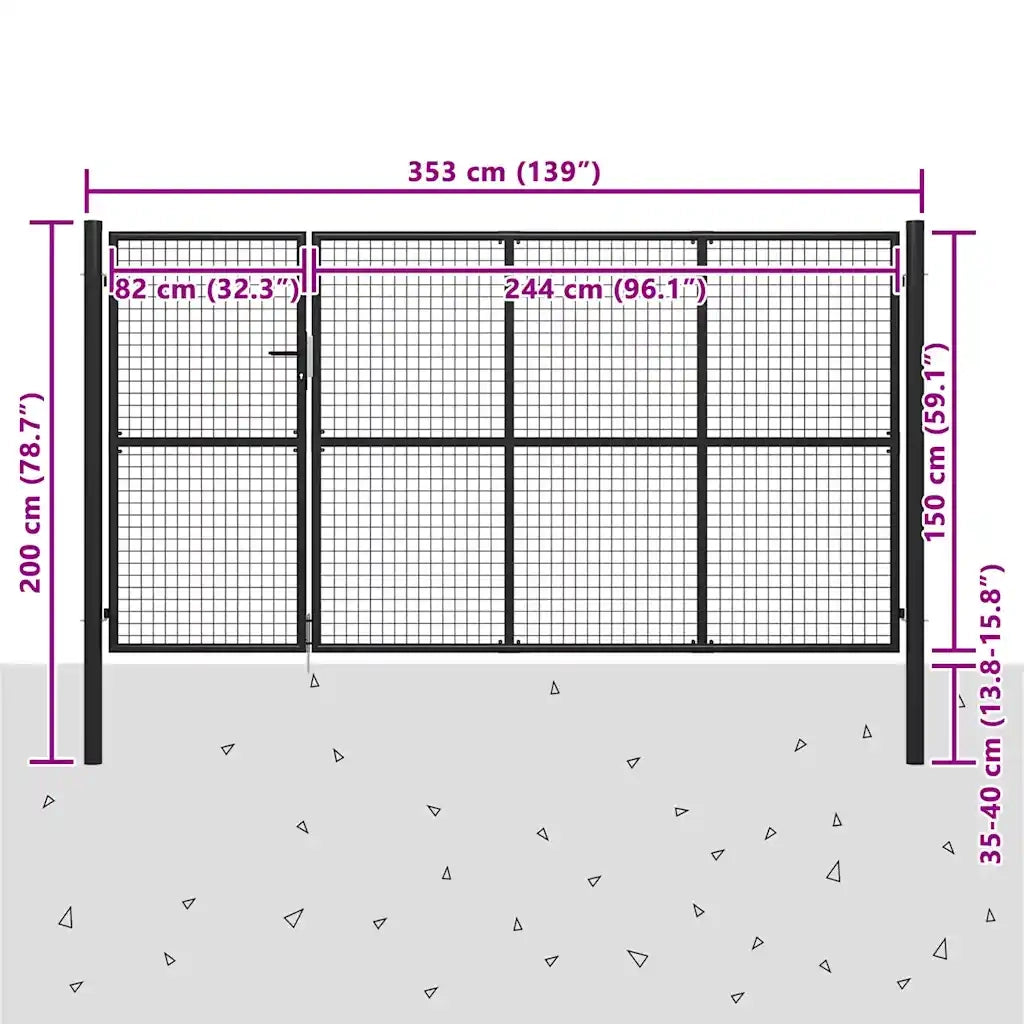 Cancello da Giardino in Acciaio 350x150 cm Antracite 144325