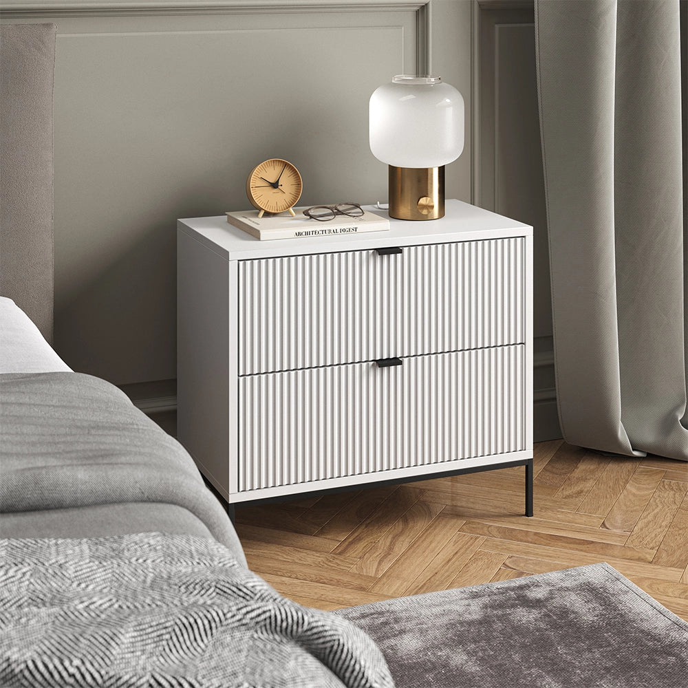 Vicco Comodino Bianco 66 x 60 cm con 2 cassetti