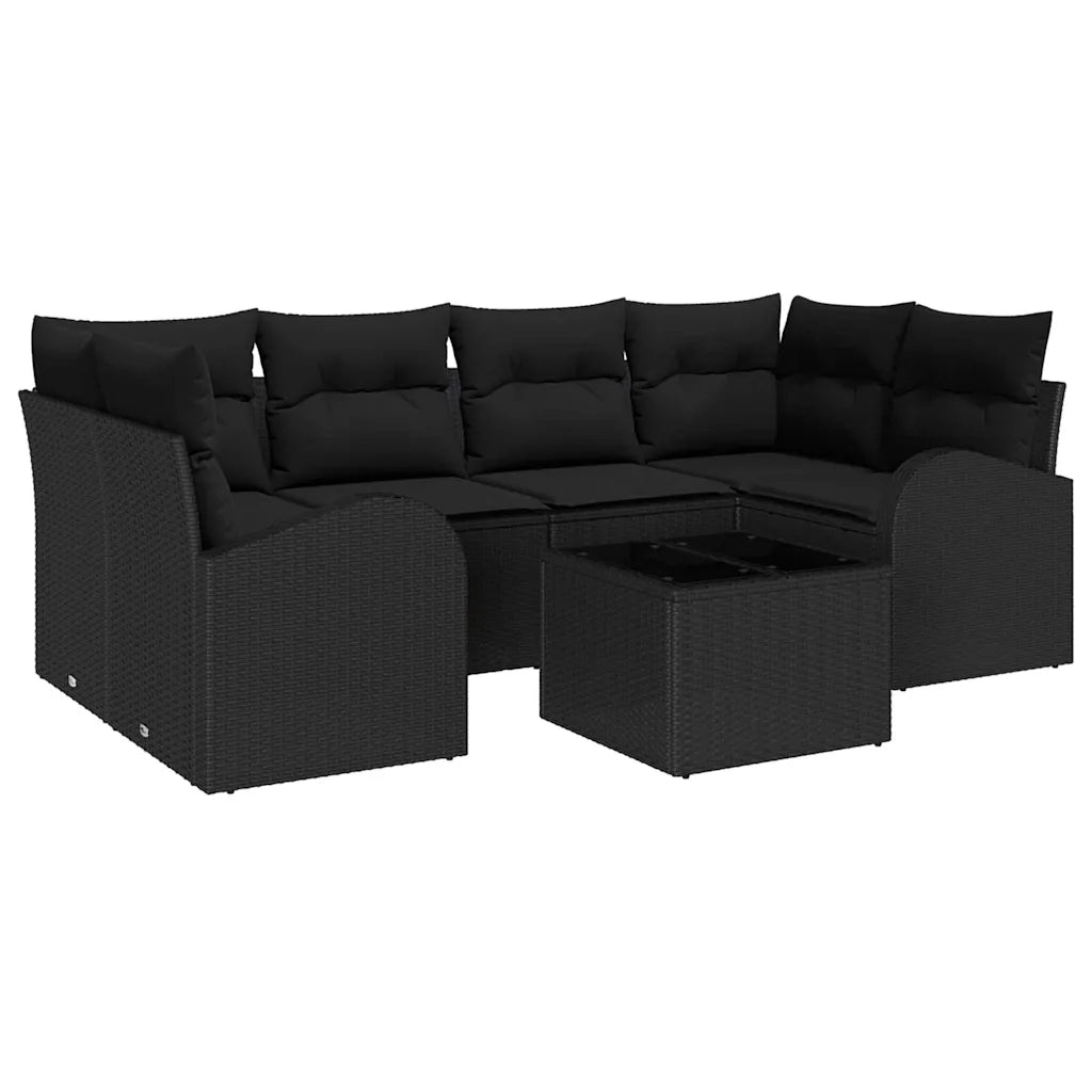 Set Divano da Giardino 7 pcs Nero Polyrattan, Acciaio e Vetro