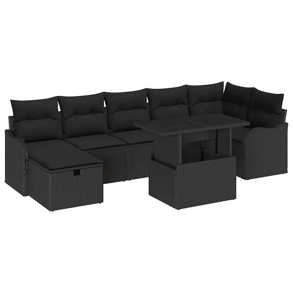 Set Divano da Giardino con cuscino 8 pcs Nero Poly Rattan 3361062