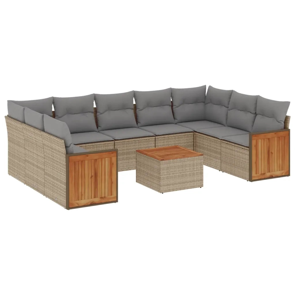 Set Divano da Giardino 10 pz con Cuscini Beige in Polyrattan