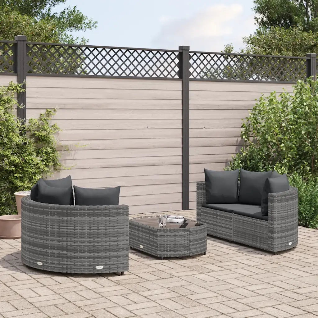 Set Divano da Giardino 5 pz con Cuscini Grigio in Polyrattan