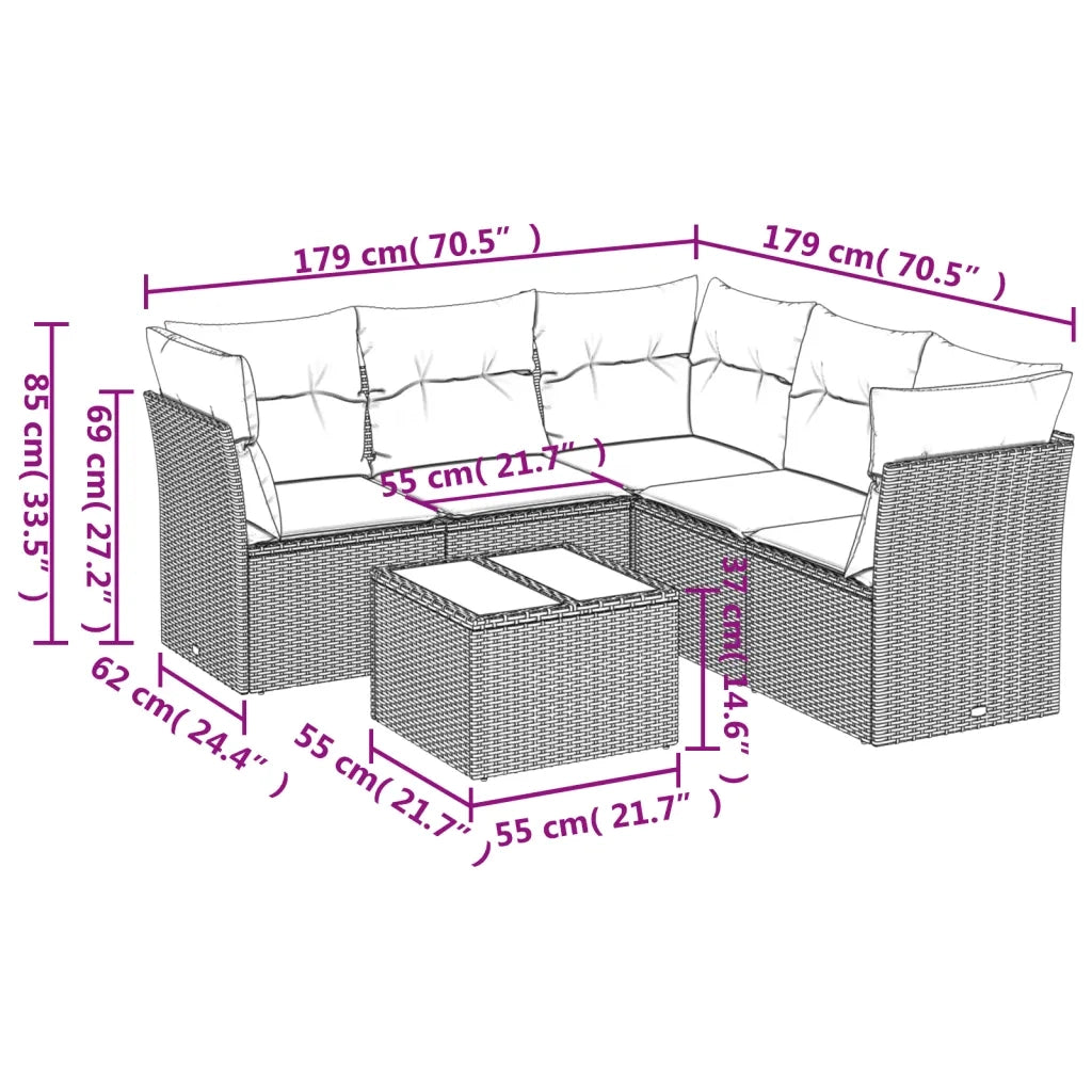 Set Divano da Giardino 6pz con Cuscini Grigio Chiaro Polyrattan 3249471