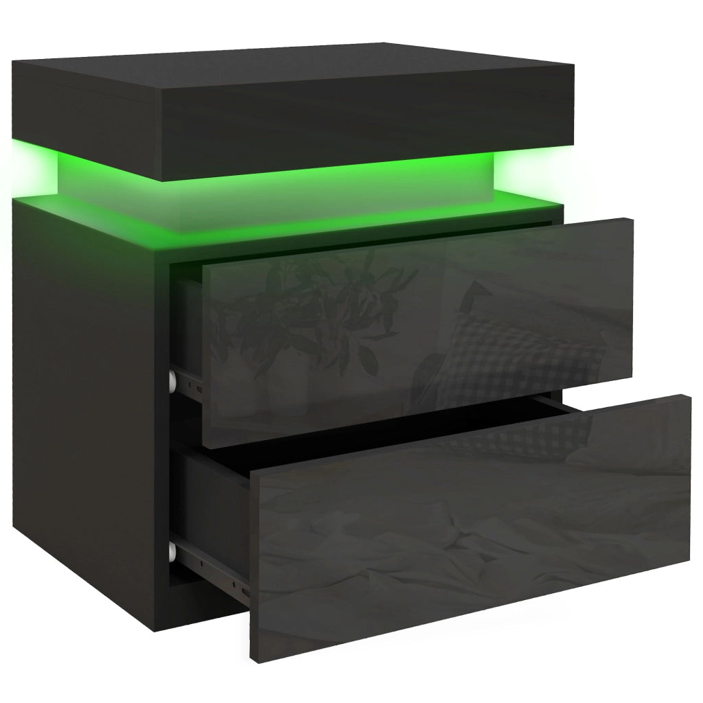 Comodino con Luci LED e 2 Cassetti ¨C Minimal ¨C 45x35x52 cm Nero