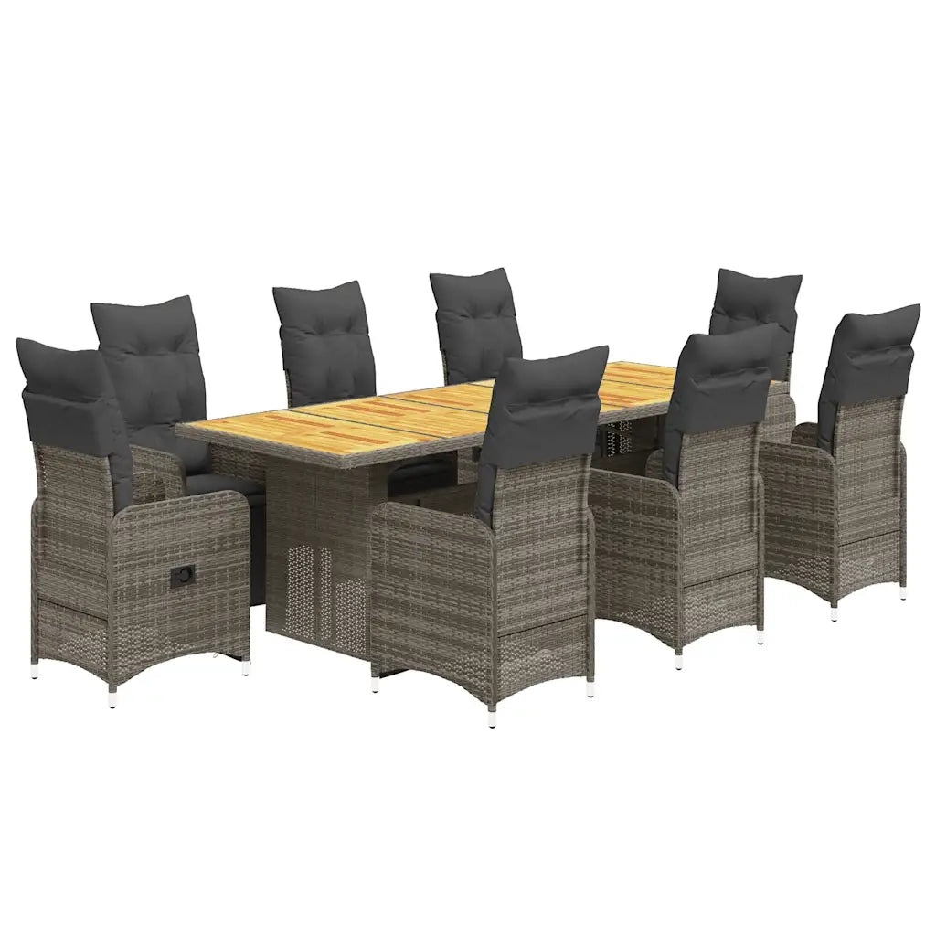 Set Bistrò da Giardino 9 pz con Cuscini in Polyrattan Grigio 3277293
