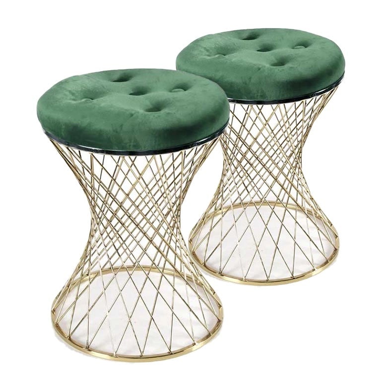 SET 2 SGABELLI LISBONA IN METALLO CON SEDUTA IMBOTTITA Ø 35 X 47 CM VERDE